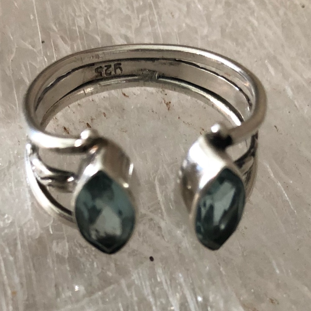 Sterling Silver & Aquamarine Open-Front Ring